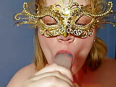Masked BBW Sucks and Deep Throats Dildo