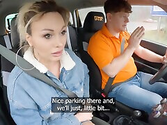 Karina King wearing nylon stockings gets fucked in the back a car