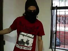 Stepbrother Disguises Himself as a Criminal, Enters My Room and Makes Me Suck His Dick