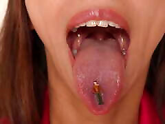 Giantess Eats a Some Little Man and Show Uvula