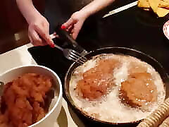 Slut Wife Deep Throats Big Cock while Cooking Dinner