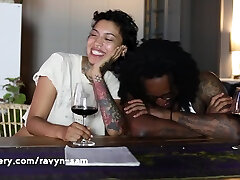Curly-haired Latin babe is drowning in hot pleasures with the BBC in the kitchen.