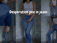 Female Real Desperation Pee In Jeans Because Locked the Door