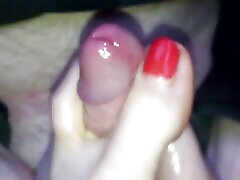 My Girlfriend Masturbates Me with Her electro stimulation female sounding cock Feet with Plenty of Cum Between Her Toes