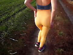 Milf Amateur In Tight Pants Teases Leggings Ass In Nature