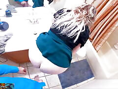 Milf fucks her stepson in the bathroom on her way to work in the morning