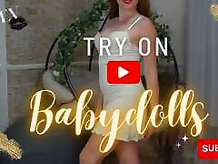 Babydoll Dress Lingerie Try-on Haul Best 4K moms both son View Natural Petite Redhead Leverageurassets 21