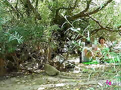 Big titted Latina Elena de la Vega picks up a random guy and fucks him next to the lake