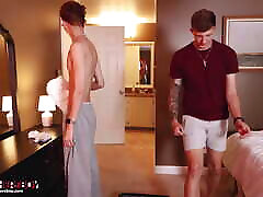 Foreign Exchange - The Workout - Noah works out for Heath and hurts his back. Heath helps alright, real good and deep!