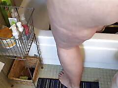 Big juicy fat ass BBW milf taking shower with huge pussy lips showing - bubble butt granny flashing natural tits for the camera