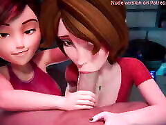 Hot blowjob with Aunt Cass and Helen Parr from Disney