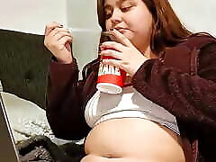 Fat Nicole Relaxing in her Room, Rubbing her Big Belly