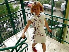 Slave in Party Dress Fucked in Mouth on Unifloor