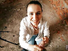Black Lynn Sucks Cock and Gets rope next door girl Down Her Throat in Abandoned Building