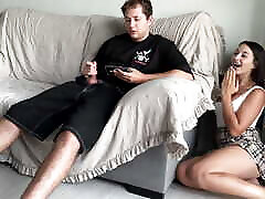 Stepsister Prank Failed... She Wanted Scare Stepbrother But He Start Watching Porn And Jerking Off Thinking He Alone!