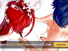 rias gremory setzt ihre zunge gut ein, bis sie&039;ganz nass ist und in einer bukkake-session mit sperma klebt