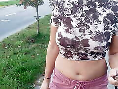 shows tits while walking around town