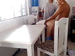Naughty married woman fucks with a gifted black man while the cuckold washes the dishes