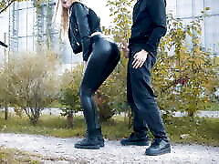 He cums on my latex leggings in public! - clothedpleasures