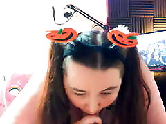 Cute Pigtailed Girl Gives Sloppy Blowjob