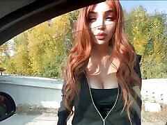Getting Blowjob while Driving from Busty Redhead Teen