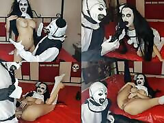 clown art fickt alle löcher seiner freundin mit dildo und strapon