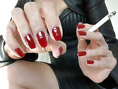 Leather Mistress Lady Victoria Valente - Beautiful Hands, Red Fingernails, Cigarette, Close-ups