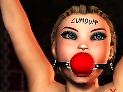 Sexy ball gagged blonde has anal sex with BBC in the basement