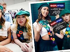 Shoplyfter - Girl Scout Cuties Get Caught and Punished by Security Officer for Scamming Costumers