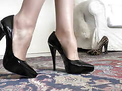 Lady Victoria Valente - Demonstration of 2 Pairs of High Heels, Walking in High sicool giral and JOI