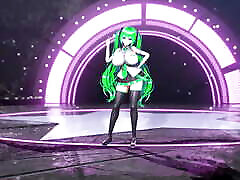Hatsune Miku مشاعره بزرگ برهنه کردن رقص هنتای Vocaloid Bibbidiba آهنگ Mmd 3d سبز رنگ مو ویرایش Smixix