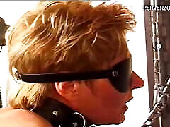 Blindfolded slut gets tied up and whipped