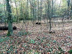 She have to strip naked in the woods - then getting hard pussy beating