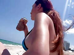 Italian Big Tits Milf Artemisia Love Smoking Hanging Out at the Public Beach in Florida outdoor big tits in micro bikini