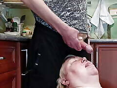 cum in stepmom&039;s mouth after jerking off a dick in the kitchen