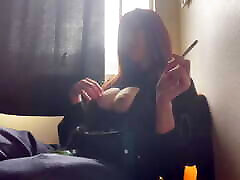 Italian Big Tits Milf Artemisia Love almanci turkish selin solo Smoking Session showing her big boobs and hard nipples play