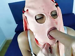 Sexy Latin BDSM slut in tetas famosas mask playing with her master with a dildo dick toy in her ass and mouth