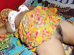 Desi step mom gave new year&039;s welcome by having creampie sex on saree when step son&039;s cock got hard while watching step