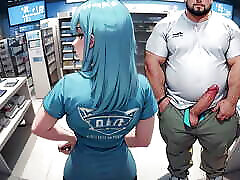 Cell girlfriend fucks with strapon saleswoman sees my penis in a store.