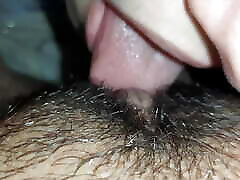Lesbian hairy pussy eating close up