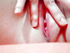 in close-up masturbating her young donna abrosse with her fingers until it is wet
