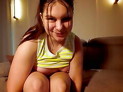 hot milf home alone late evening masturbation on the sofa