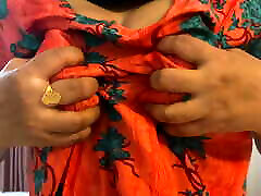 Arabian girl Pressing her Big Boobs with sexy frock in home