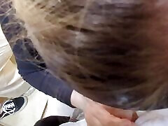 Almost caught by an employee - risky blowjob in the changing room