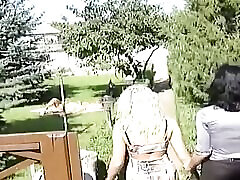 Sexy natural boobs blonde babe anal penetrated threesome in the garden