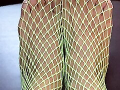 Really Nice Neon Fishnet legs with tiny sexy feet with long toes