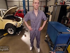 Twink Mechanic Gay Gives Hot Blowjob And Fucks Anal Before His Boss Coming Hd Porn 6 Min With Cliff Jensen, Adrian Duval And Gay Porn