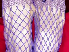 Really sexy legs with tiny feet with long stetan cam 4 in Purple fishnet stocking