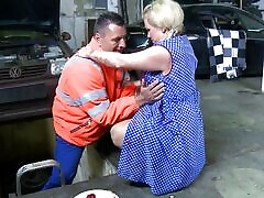 Sexy Milf with huge tits gets fucked hard in the garage with big cock