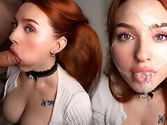 A Red-Haired Cutie Does A Sloppy Slobbery Blowjob. A Skillful Mouth Quickly Makes You Cum
